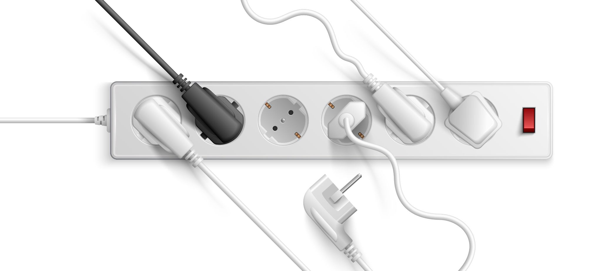 Extension socket power strip with multiple plugs connected for home and office use